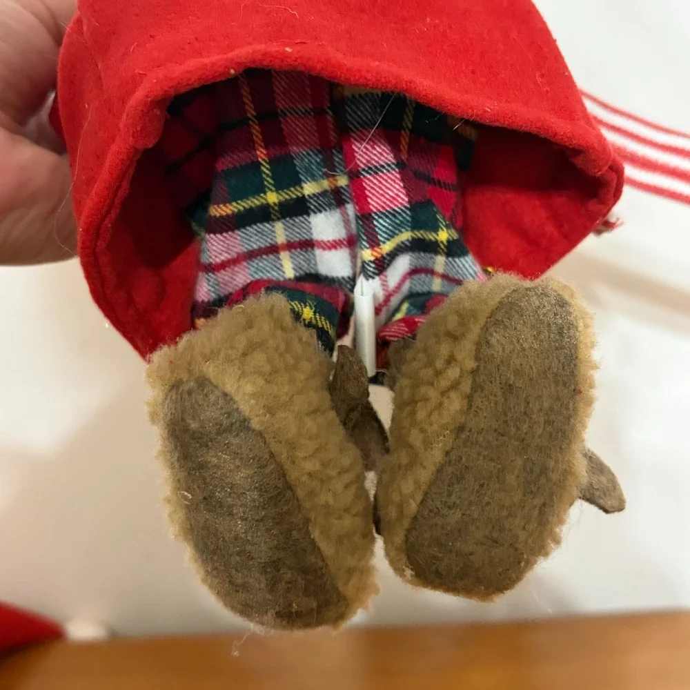 Raz Imports Christmas Elf Shelf Sitter Set Red Plaid Pajamas‎ Moose Slippers NWT